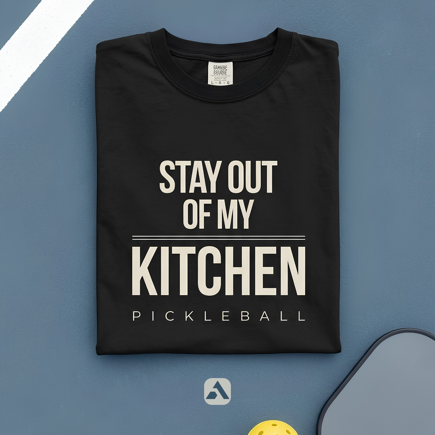 Stay Out of My Kitchen pickleball t-shirt, Black — folded flat-lay