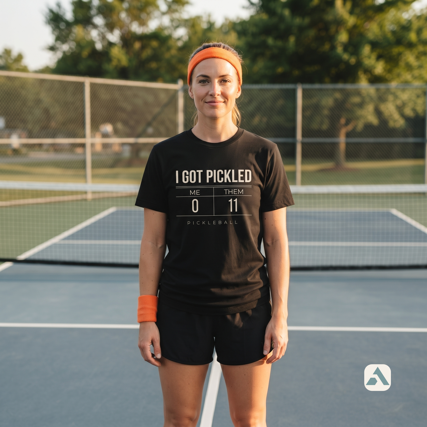 I Got Pickled pickleball t-shirt, Black — player standing courtside