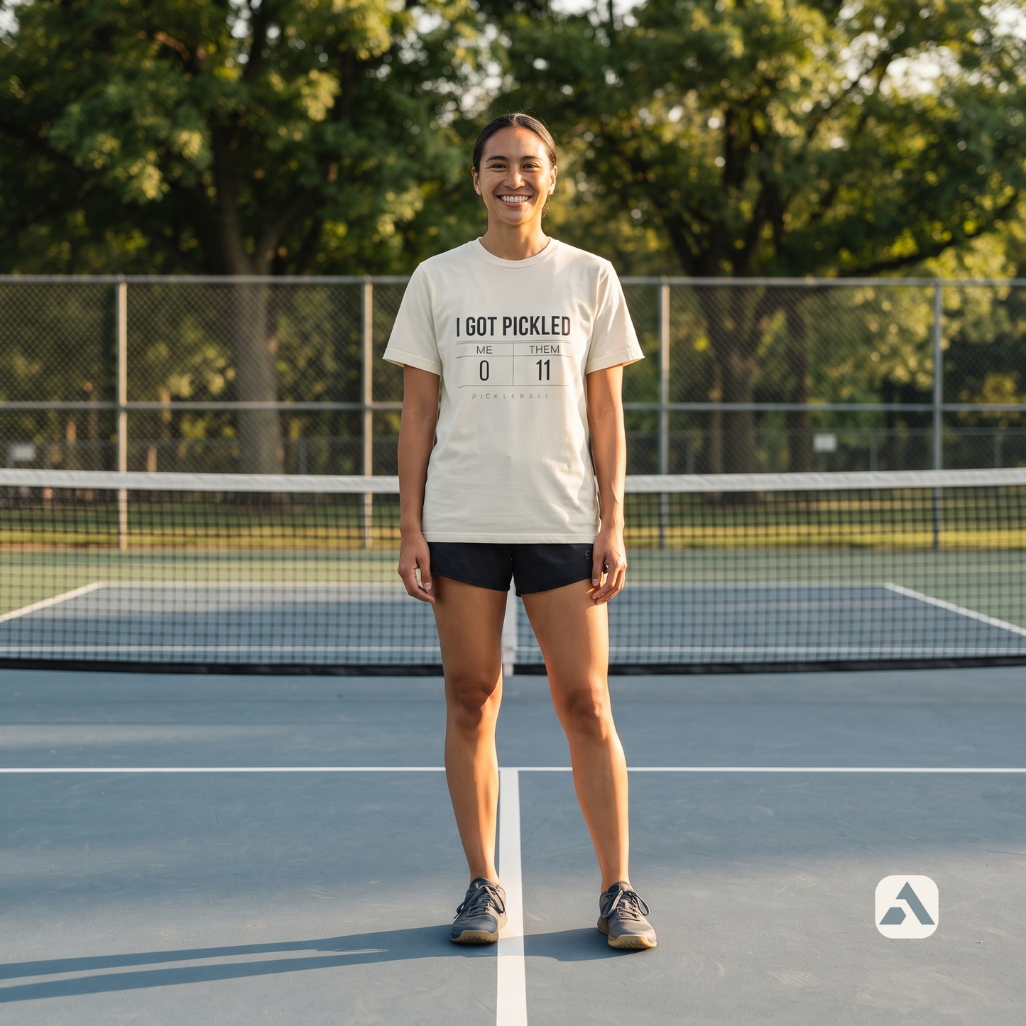 I Got Pickled pickleball t-shirt, Ivory — player standing courtside