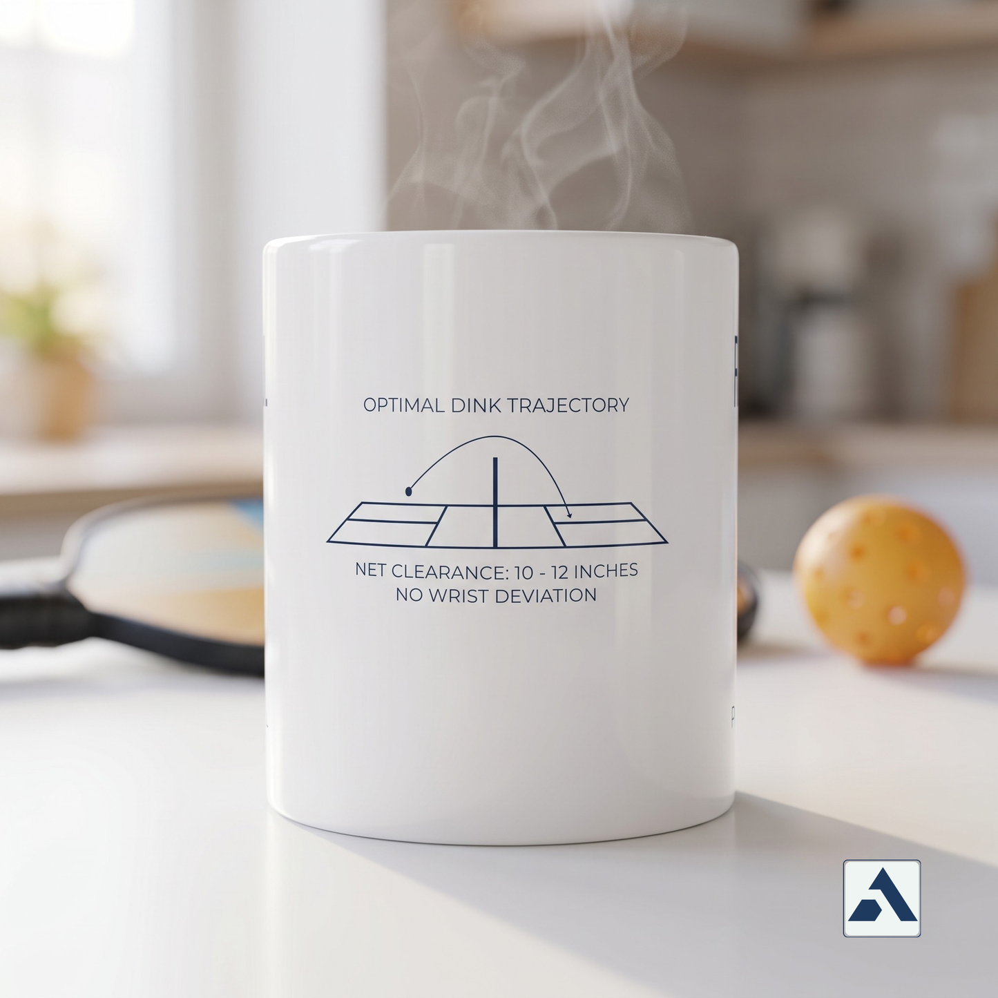 Retired. Now I Dink. pickleball mug — optimal dink trajectory diagram on the reverse side